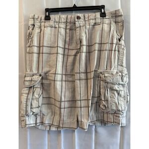 BKE By Buckle Shorts Mens 34 Tan Sand Plaid Cargo Pockets Casual Outdoor